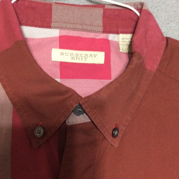 Burberry Brit Red Tan Plaid SS Shirt Sz Medium - Picture 3 of 6